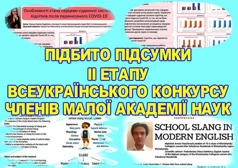 ПІДБИТО ПІДСУМКИ ІІ ЕТАПУ ВСЕУКРАЇНСЬКОГО КОНКУРСУ ЧЛЕНІВ МАЛОЇ АКАДЕМІЇ НАУК